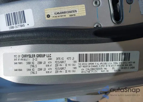 2012 Jeep Compass Sport z USA, uszkodzony, nr VIN 1C4NJDBBXCD597079